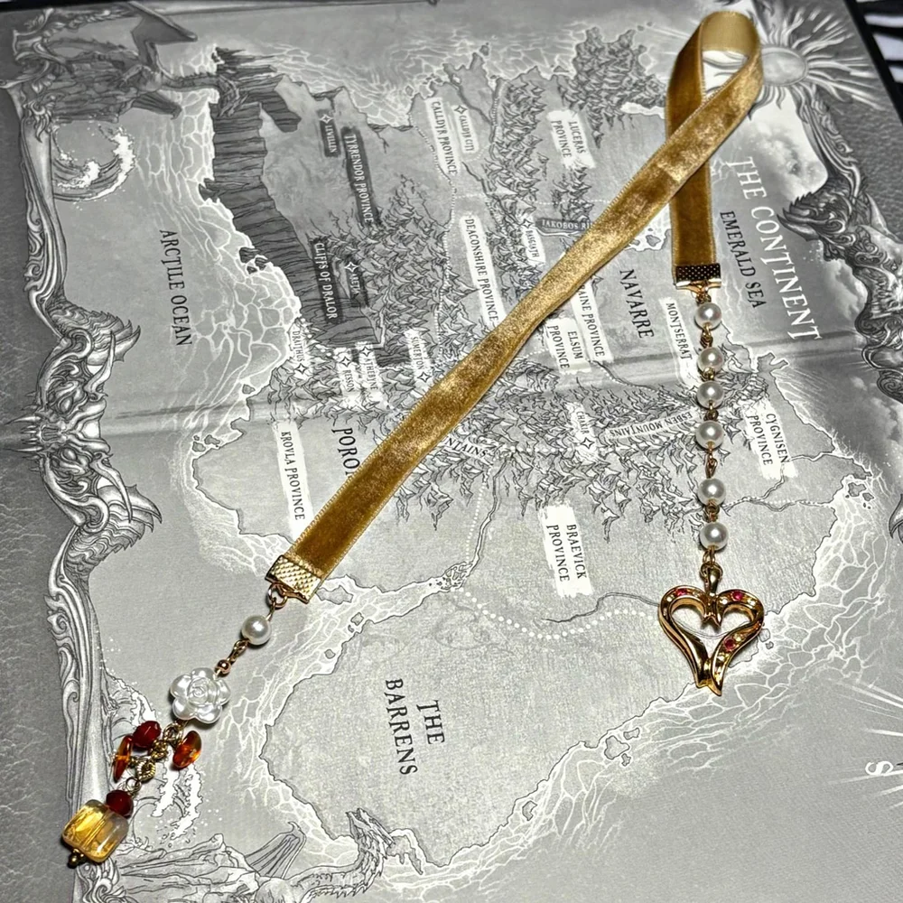 Handmade Velvet Ribbon Beaded Bookmark with Genuine Stones